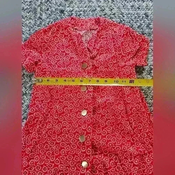 Corduroy Little Girl Dresses Set of 3 Handcrafted Red White Green Flower Pattern - Picture 4 of 15